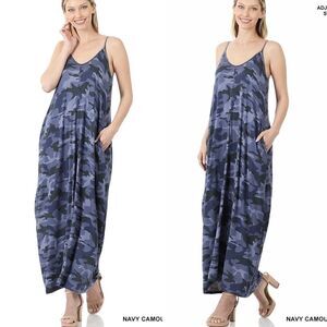 Navy Camouflage Maxi Dress with plus sizes avail